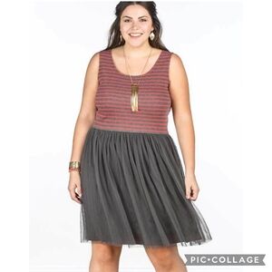 Matilda Jane Women Large Twas The Night Tank Dress Gray Tulle Pink Striped Party